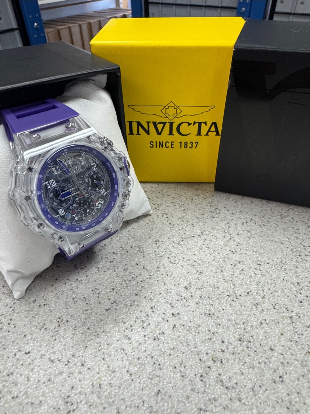 Invicta Purple Transparent Case Skeleton Chronograph Watch